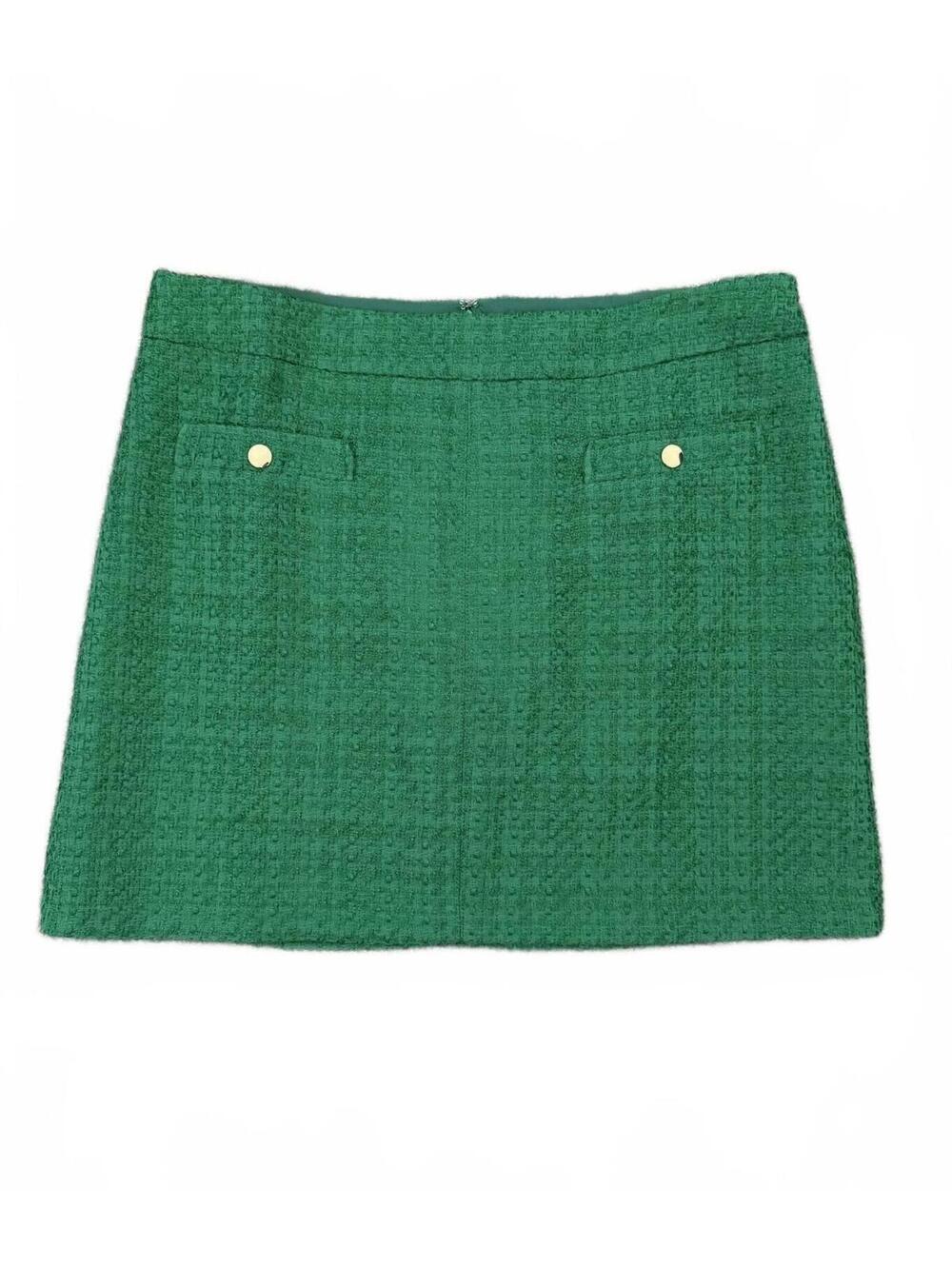 NEW Loft Tweed Mini Skirt Size 16 Green Preppy City Chic Work Office Cotton